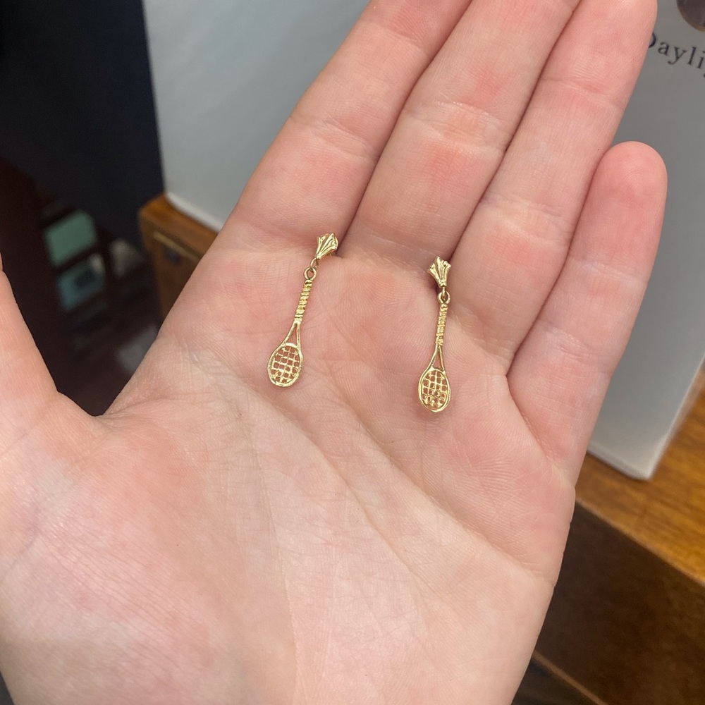Tennis Racket Dangle Stud Earrings - Picture 2 of 2